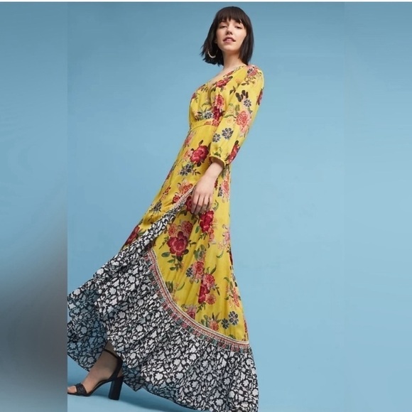 FARM Rio Dresses & Skirts - NWT Women's Farm Rio Sunlit Floral Wrap Maxi Dress Marigold yellow XXS
